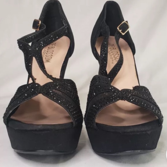 De Blossom Collection Women's Suede Black 5" Stiletto Rhinestone Shoes Size 6.5 - Picture 2 of 5